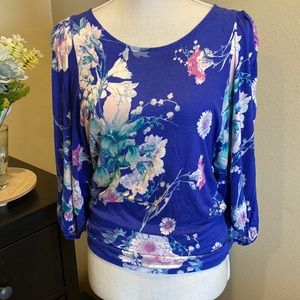 LC Lauren Conrad Floral Print Balloon Sleeve Top